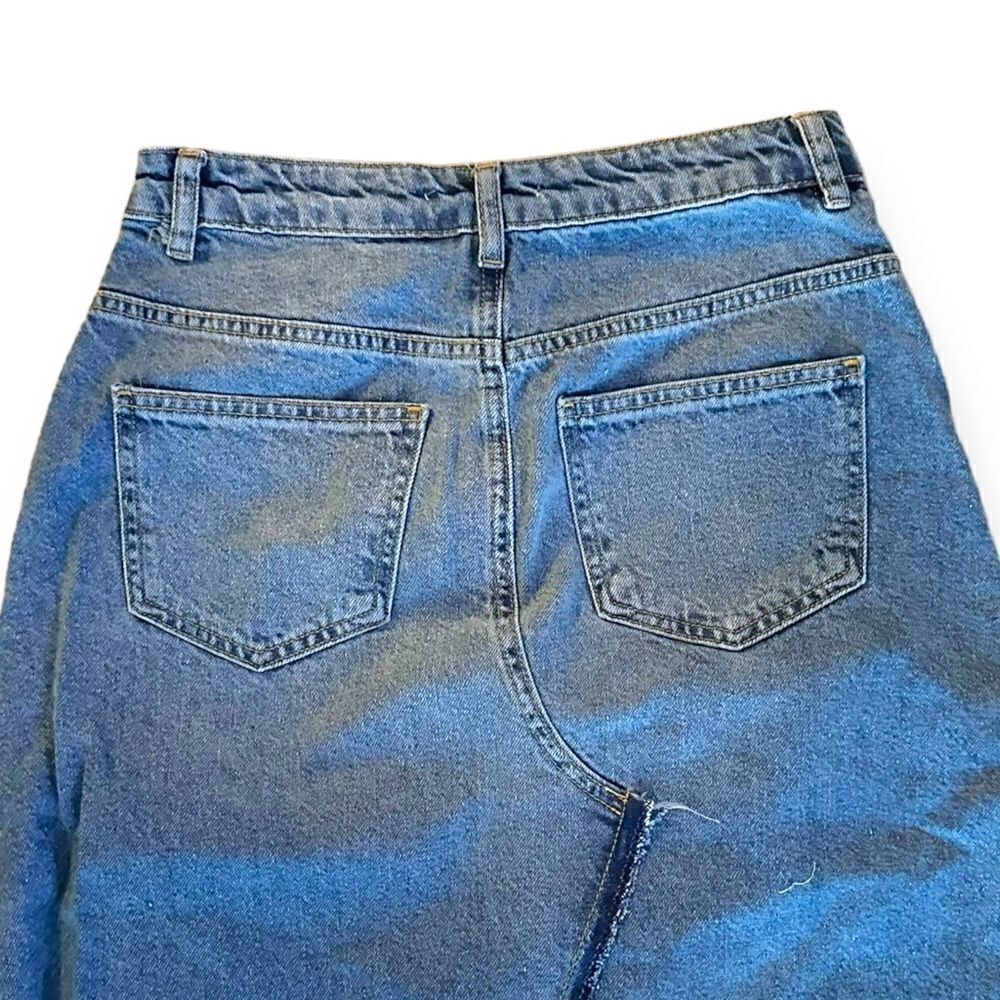 Stradivarius Blue Long Denim Skirt With Slit Size 4 NWT Maxi Jean Skirt Inditex - Picture 5 of 6
